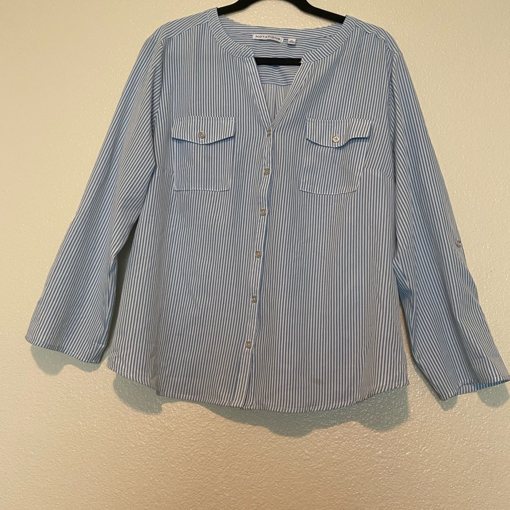 Notations Light Blue Striped Shirt Size XL